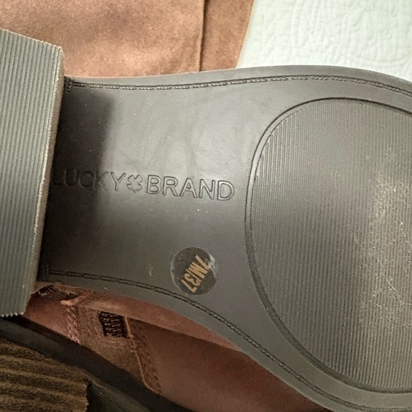 Lucky Brand Kailan Two-Tone Brown Heeled Boots - Picture 3 of 10